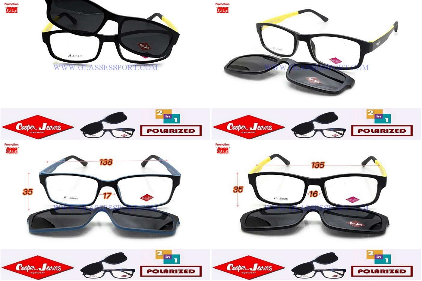 ++กรอบแว่นสายตา แบบมี clip on polarized 2 in 1 คลิปแม่เหล็กแบบเป